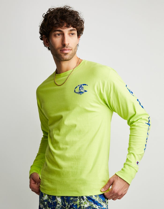 Camiseta Champion Hombre - Classic Long-Sleeve Chasing Waves ( Verde ) 5840269-RU